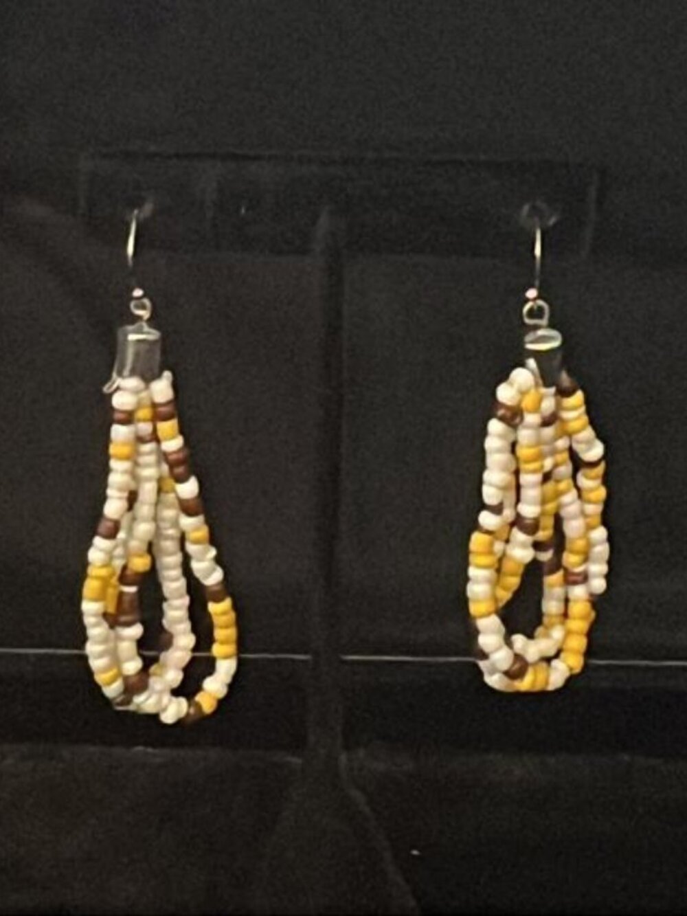 Brown, Yellow and White 3 Loop Earrings